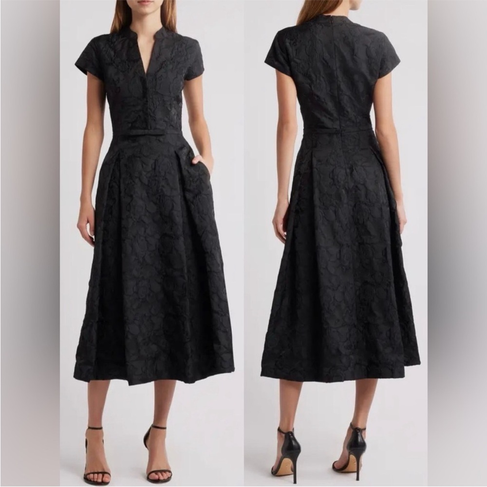 NEW Sachin & Babi Hanna Floral Cloqué Washed Black Midi Dress